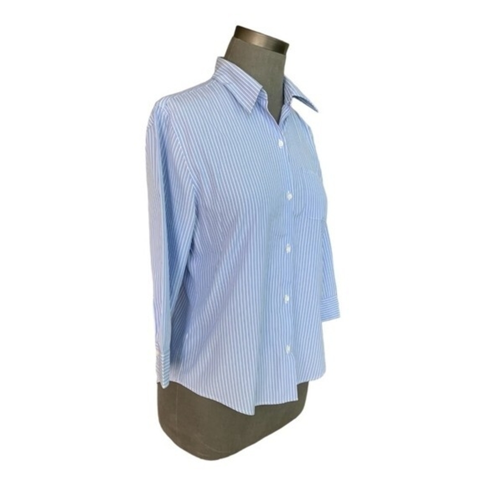 Amina Rubinacci Womens Blue Stripe Button Front Shirt 8 Cotton Cropped Sleeve VG - Picture 5 of 8